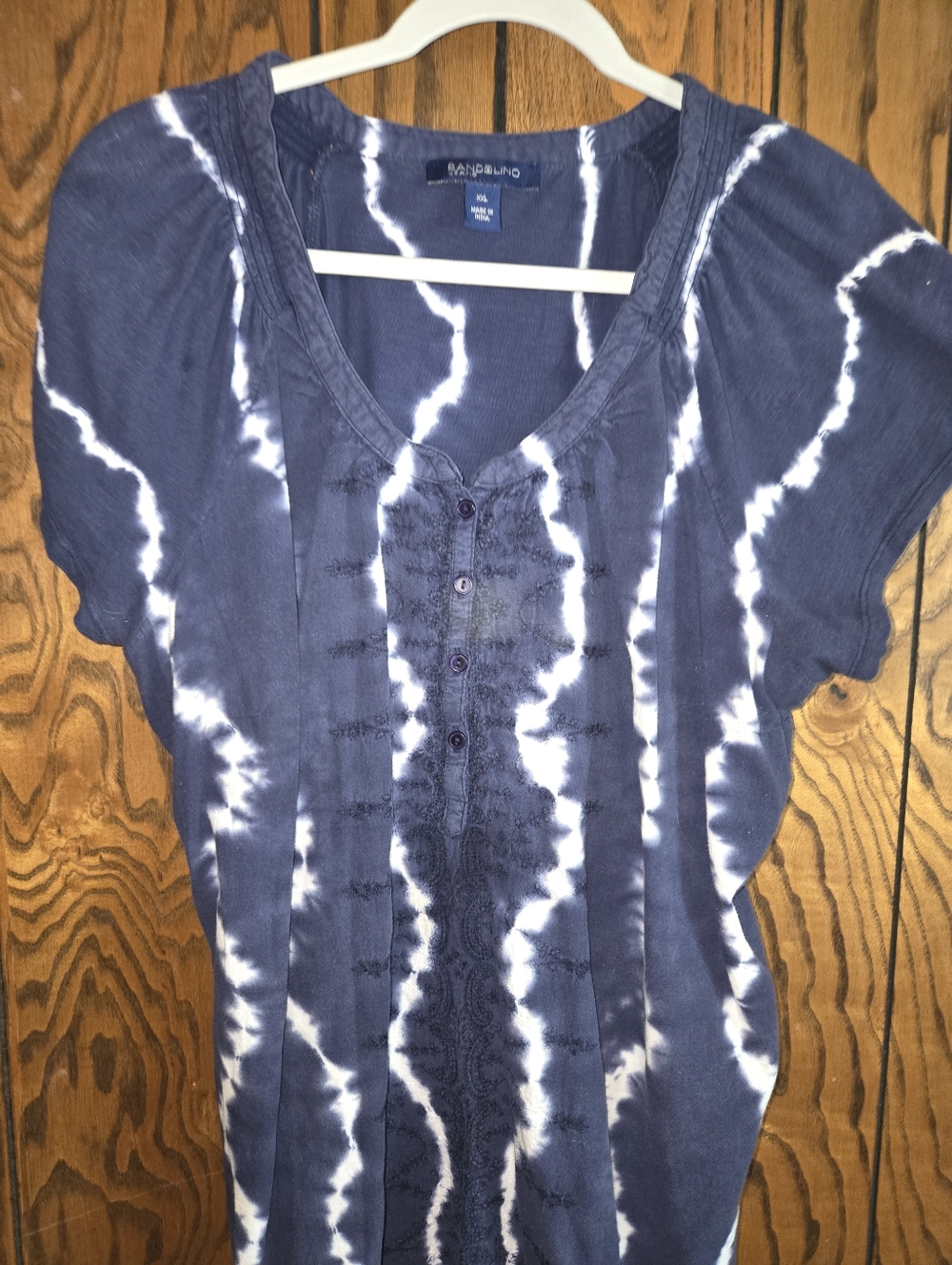 Navy and White Tie-Dye Button Front Blouse